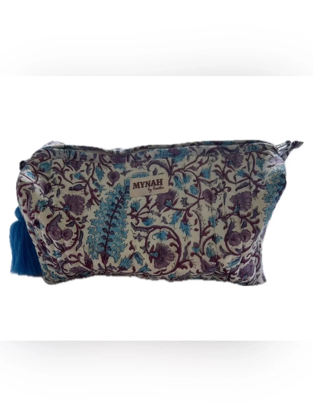 Mynah by Smitha Iris Skies Floral Quilted Cosmetic Bag NWOT
